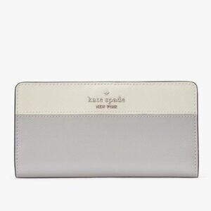 Kate Spade New York Madison Gray/Platinum Colorblock Large Slim Bifold NWT